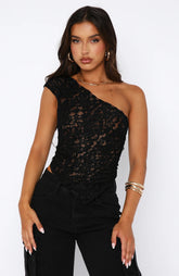 One-shoulder top with lace decoration