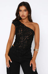 One-shoulder top with lace decoration
