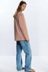 Striped long-sleeved top with boat neckline