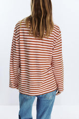 Striped long-sleeved top with boat neckline