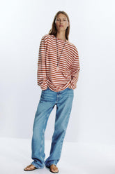 Striped long-sleeved top with boat neckline