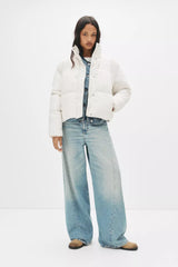 White short padded jacket with high collar