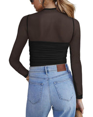 Skir långärmad topp med rund hals