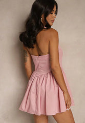 Square neck mini dress with pleated skirt