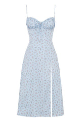 Blommig klänning med bustier och utskuret ben