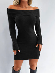 Black off-the-shoulder knit dress