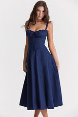 Dark blue corset midi dress
