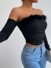 Långärmad off shoulder-topp med faux