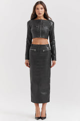 Croppad topp i ekoläder med lång kjol