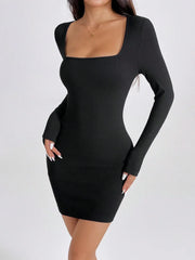 Long Sleeve Square Neck Bodycon Mini Dress