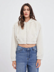 White plush short jacket