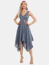 Gray asymmetrical dress with lace