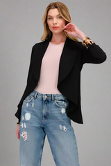 Celeste rullad leopardkavaj med öppen front