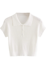 Short-sleeved knitted polo shirt with buttons