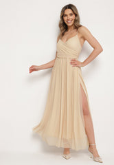 Long beige slit dress