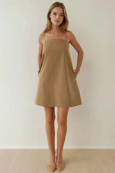 Beige summer dress with narrow straps