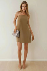 Beige summer dress with narrow straps