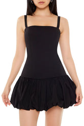 Black mini dress with balloon skirt