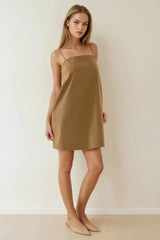 Beige summer dress with narrow straps