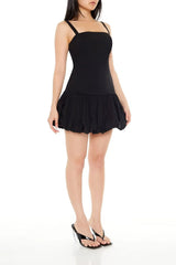 Black mini dress with balloon skirt