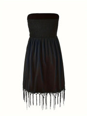 Black strapless dress with fringes