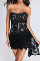 Black lace strapless dress with corset
