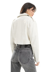 Short biker jacket with zip details