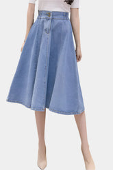 Blue flared midi skirt
