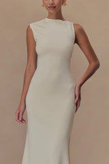 Cream high-neck mermaid maxi dress