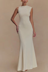 Cream high-neck mermaid maxi dress