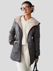Quilted mid-length jacket with soft collar — front zip