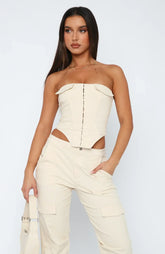 Beige bustier med dragkedja