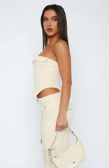 Beige bustier med dragkedja