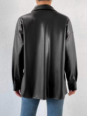 Black oversized shirt jacket with snap buttons