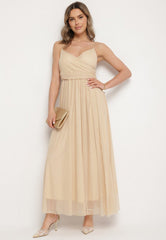Long beige slit dress