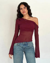 Asymmetrical sheer one-shoulder top
