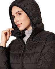 Long puffer jacket with hood – slim fit