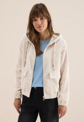 Cream striped hooded jacket with zipper