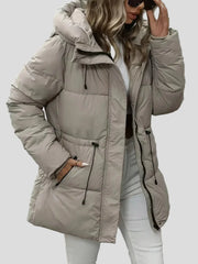 Taupe padded parka with hood – adjustable waist