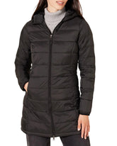 Long puffer jacket with hood – slim fit