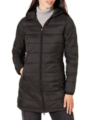 Long puffer jacket with hood – slim fit