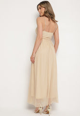 Long beige slit dress