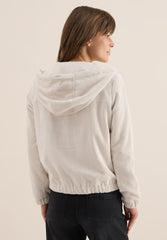 Cream striped hooded jacket with zipper