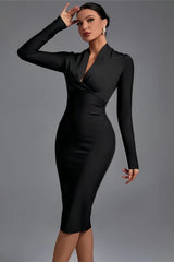 Black long sleeve midi wrap dress