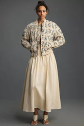 Beige floral quilted bomber jacket