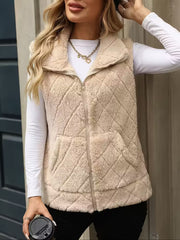 Quilted puffer vest with stand-up collar