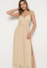 Long beige slit dress