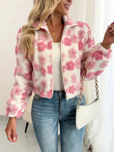 Floral short teddy jacket with zipper