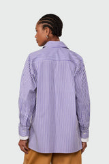 Blue striped oversized shirt with contrast cuffs