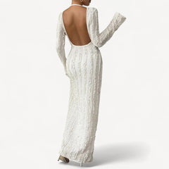 Long white dress with structured pattern